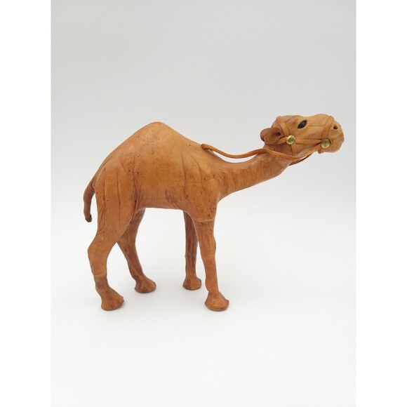 Vintage Leather Wrapped Camel Statue Figurine 9 Inch - Picture 1 of 8